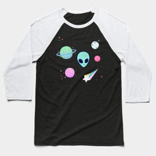 Alien With Stars And Planets Colorful Baseball T-Shirt